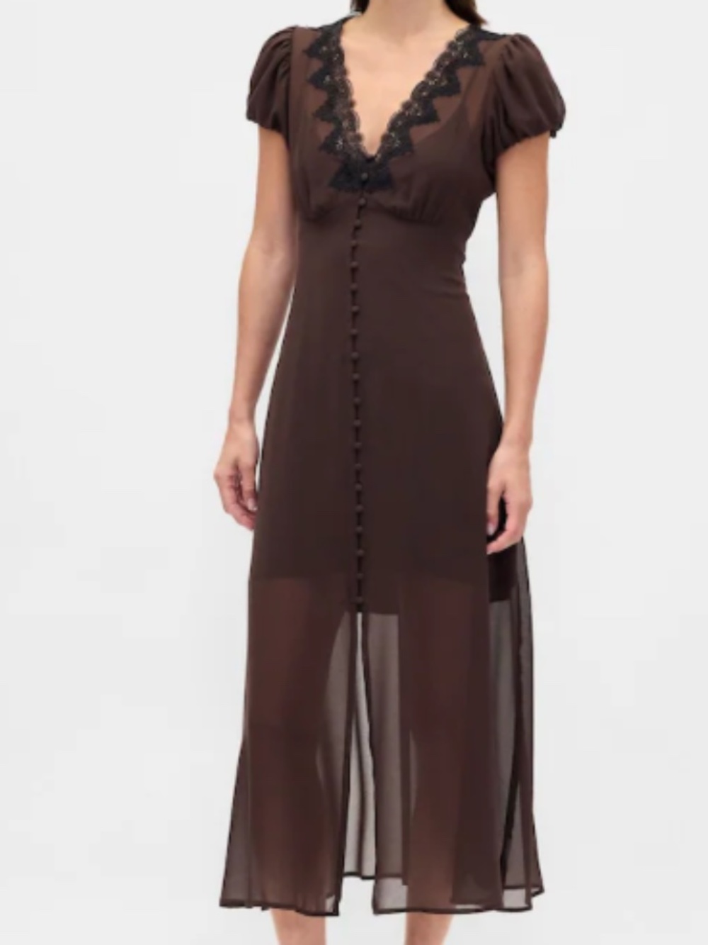 GAP Lace Trim V-Neck Maxi Dress Brown Extra Large